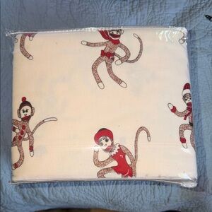 Sock Monkey Print Bed Sheet - Red Accent